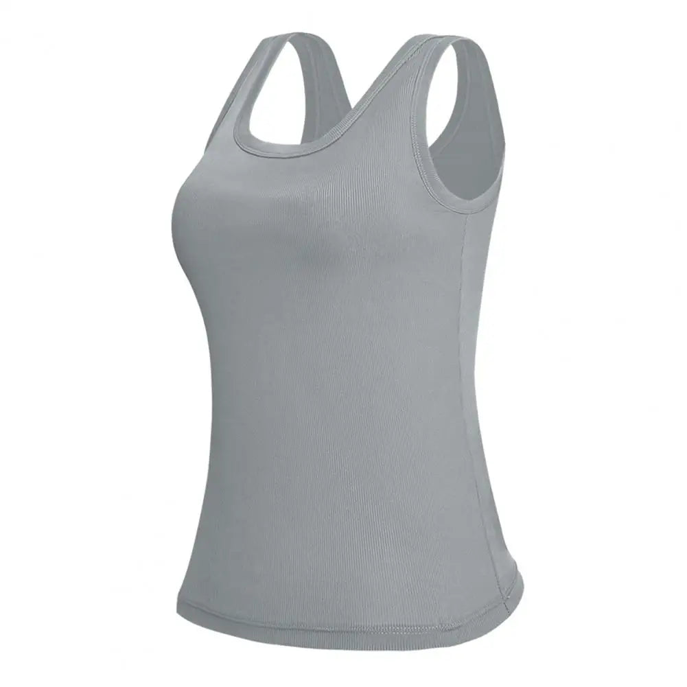 Women’s Built-In Bra Tank Top - Double-Layer Square Neck Yoga Camisole Vest
