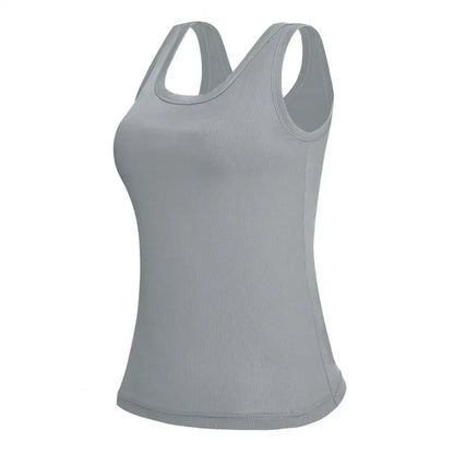Women’s Built-In Bra Tank Top - Double-Layer Square Neck Yoga Camisole Vest