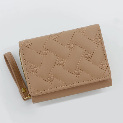 Women’s Mini Wallet - Embroidered Love Pattern Zipper Card Holder with Large Capacity