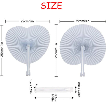 15/30/50pcs Heart-Shaped Folding Paper Fans - Blank Hand Fans with Plastic Handles for DIY Painting, Birthday & Wedding Party Decor