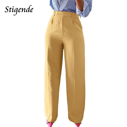 Stigende Women’s Wide Leg Pants – Straight, Loose-Fit Business Casual Trousers with Pockets, Midi Waist Office Pants