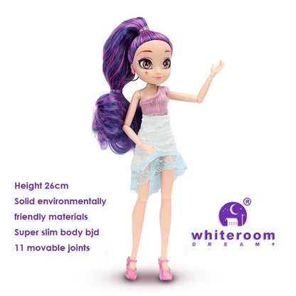 26cm BJD Doll for Girls – Purple Hair Fashion Princess with Big Eyes & Accessories Gift