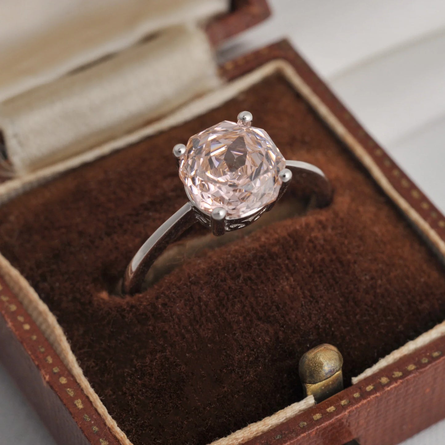 Potiy 2ct Octagon Rose Cut Morganite Pink CZ Solitaire Ring – 925 Sterling Silver Women’s Jewelry Gift with Certificate