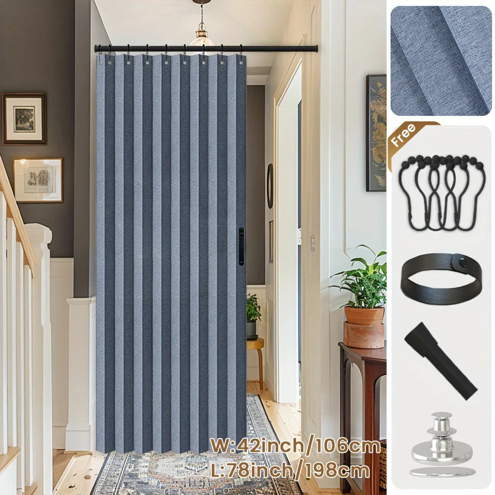 Blackout Folding Door Curtain – 1 Panel Privacy Screen for Living Room, Bedroom, Kitchen, Closet, Room Divider