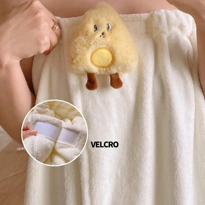 Cute Cartoon Wearable Bath Towel – Large Absorbent Quick-Dry Skirt Wrap for Women