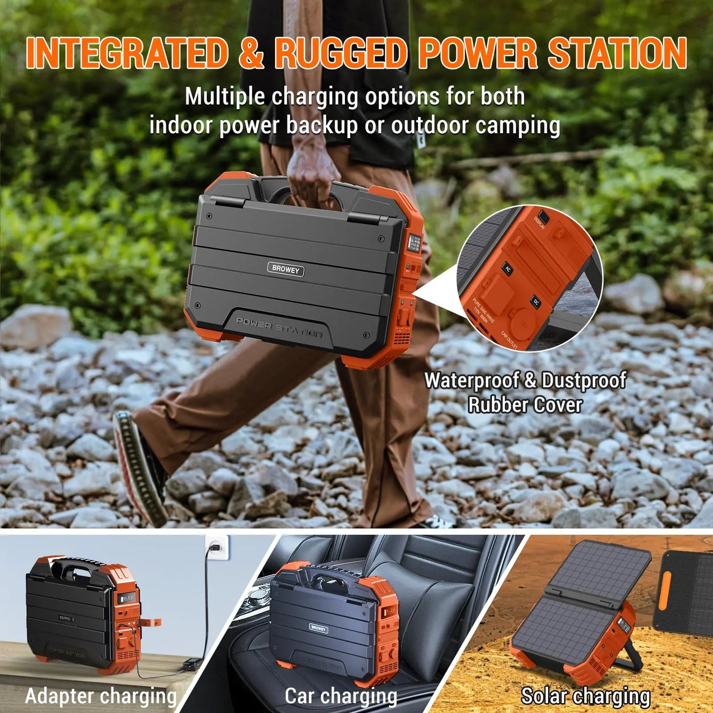 Portable 1000W Power Station with Built-in Solar Panel – 614Wh LiFePO4 Battery Pack Solar Generator with AC/DC/USB/PD