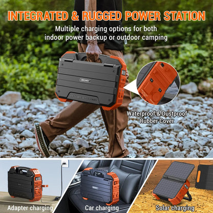 Portable 1000W Power Station with Built-in Solar Panel – 614Wh LiFePO4 Battery Pack Solar Generator with AC/DC/USB/PD