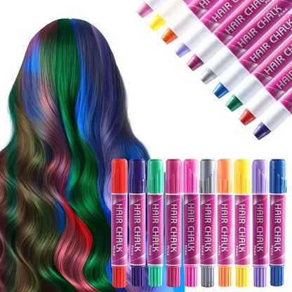 10-Piece Hair Chalk Pen Set – Temporary Washable Non-Toxic Hair Color for Festivals, Halloween & Parties