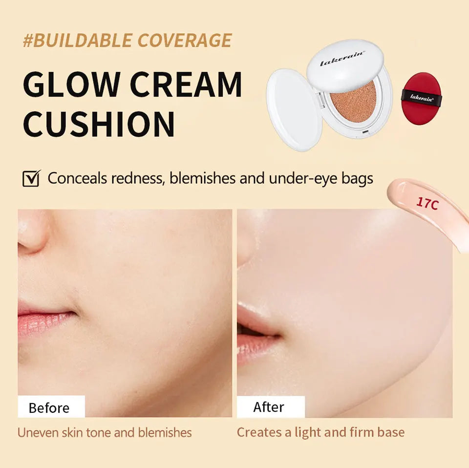 NEW Glow CC Cream Foundation Cushion – Waterproof, Long-Lasting Brightening Face Base Makeup for Women, Korean Cosmetics