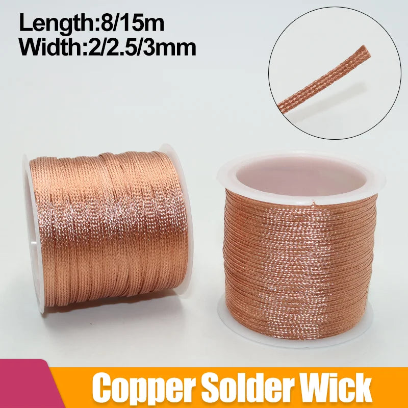 15/8M Solder Wick Desoldering Copper Braid — 2/2.5/3.0mm PCB & BGA Tin Removal Tool
