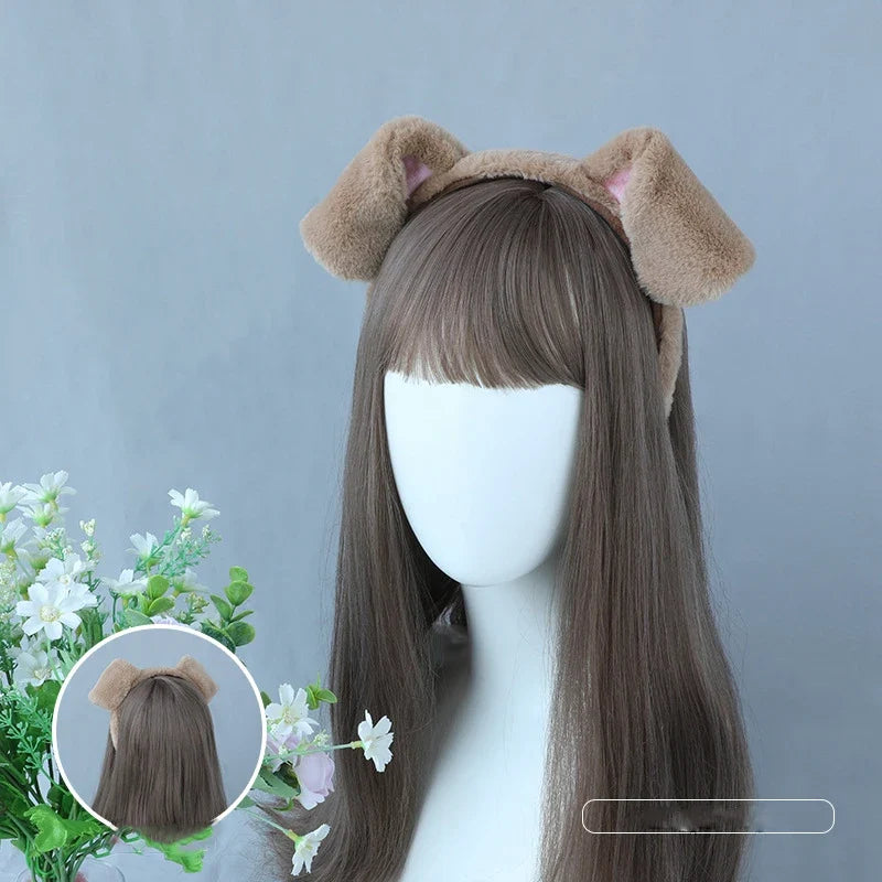 Folded Dog Ear Hairband - Kawaii Cartoon Puppy Cosplay Headwear for Students & Dog Lovers