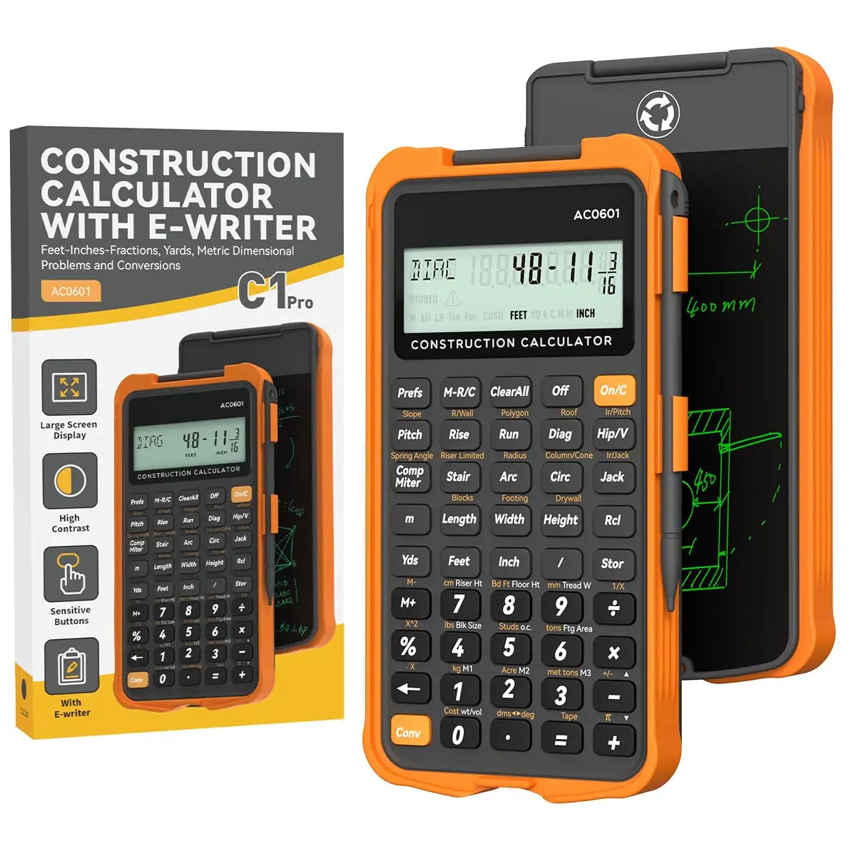 Construction Calculator with Writing Tablet – ROATEE Engineering & Industrial Pocket Contractor Calculator for Concrete, Building & Scientific Use