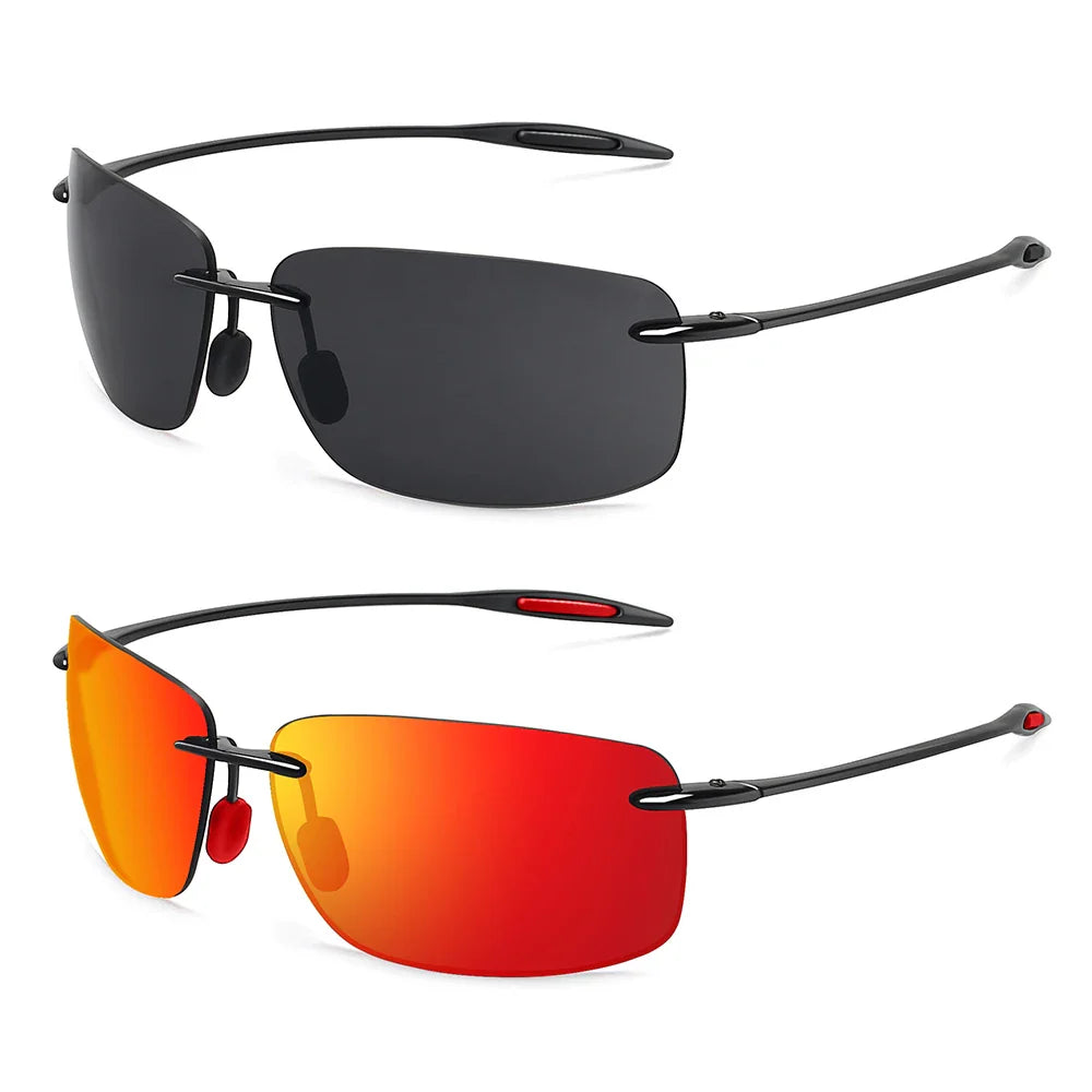 Classic Sports Rimless Sunglasses – UV400 Protection, Rectangle Frame for Men & Women, Ideal for Driving, Golf, and Outdoor Activities