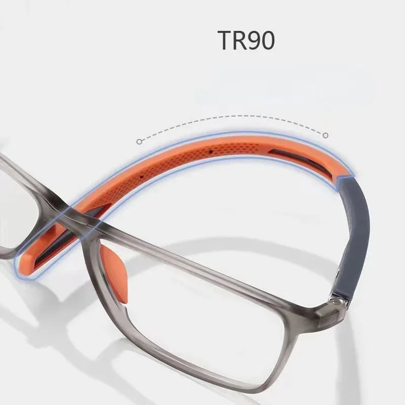 Unisex Ultralight Silicone TR90 Sports Reading Glasses – Blue Light Blocking High-Definition Square Prescription Eyewear