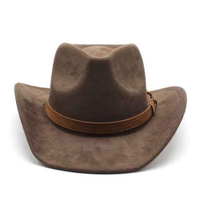 Unisex Black Suede Cowboy Hat – Western Gentleman Jazz Sombrero for Men & Women, Size 56-58cm