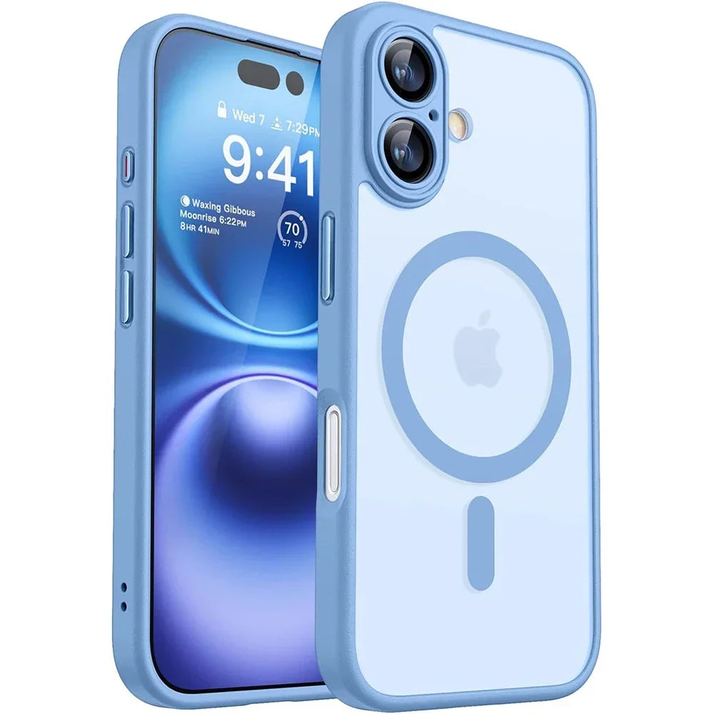 Magnetic Matte Translucent Armor Case – Shockproof Cover for iPhone 17, 16, 15, 14, 13, 12, 11 Pro Max Plus with MagSafe Wireless Charging