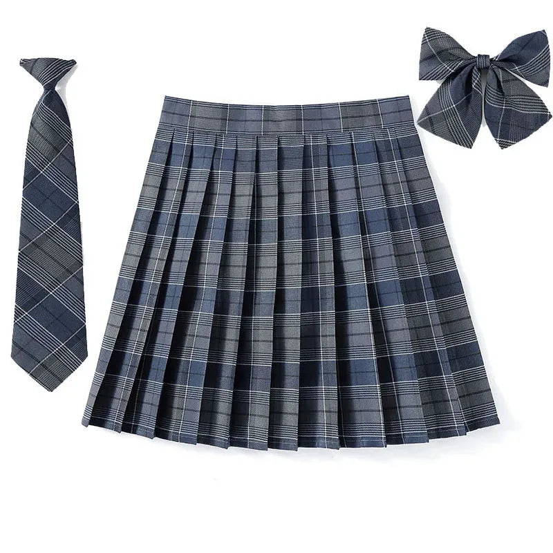Women’s Plaid Pleated Skirt with Bowtie – XS-5XL Harajuku Preppy Mini Japanese School Uniform, Summer Kawaii Jupe