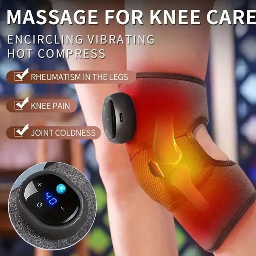 Heated Vibrating Knee Massage Pad - Rechargeable Adjustable Knee Warmer with LED Display