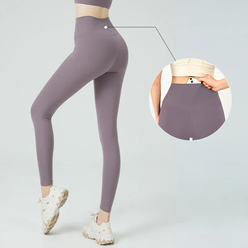 Naked Feel Butt-Lifting Yoga Leggings for Women – High Waist Sports Tights with Hidden Waist Pockets, Gym Fitness Wear