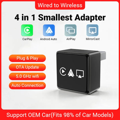 2026 Smart Wireless CarPlay & Android Auto Adapter – Plug & Play Bluetooth WiFi Dongle with OTA Updates for Toyota, Audi, VW & More