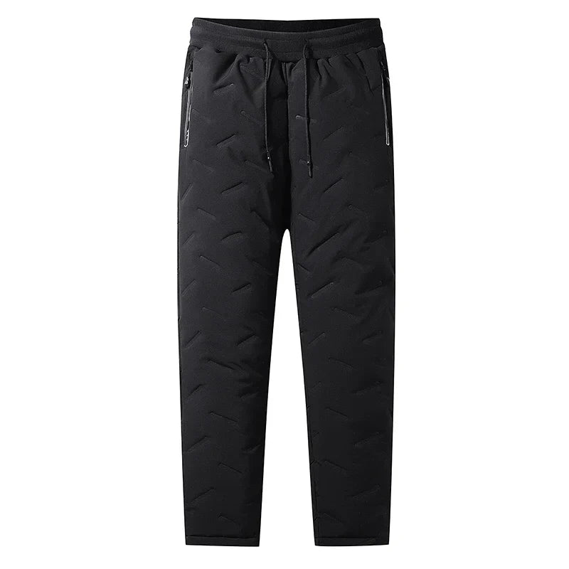 Men’s Winter Down Cotton Pants — Waterproof Thickened Wool Jogger with Zipper Pockets, Warm Outdoor Ski Pants, 7XL
