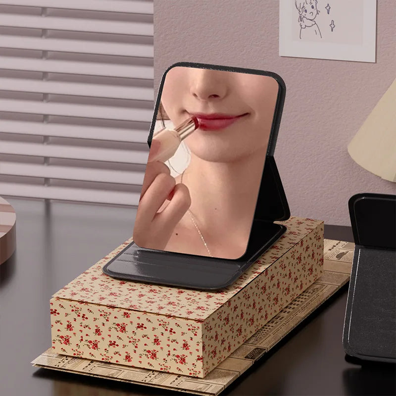 Mini Folding Makeup Mirror – Portable Pocket Mirror with Handle, Single-Sided for Women