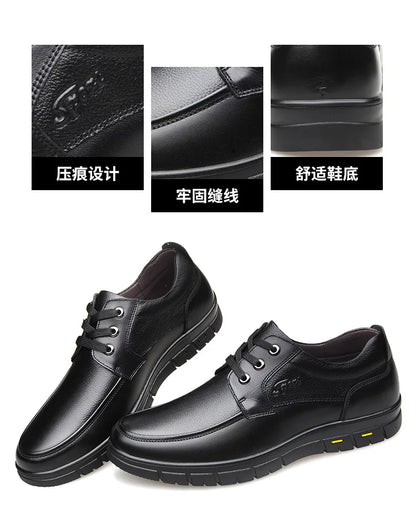 Men's Genuine Leather Casual Shoes - Soft Sole Lace-Up Loafers, Luxury Brand for Middle-Aged & Older Adults, Lightweight Dad Shoes