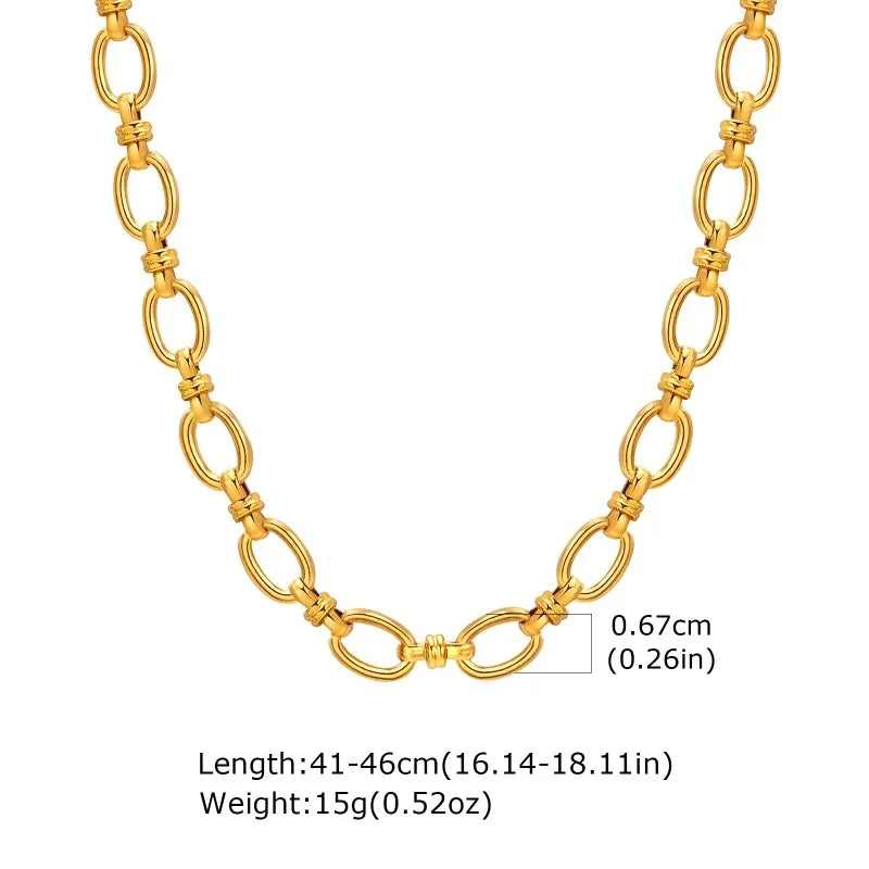Chunky Gold-Plated Link Necklace — Stainless Steel Oval Chain Choker for Women, Minimalist Jewelry