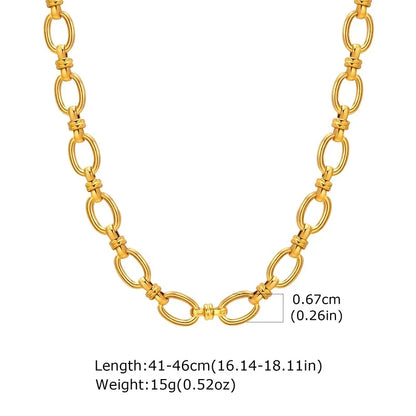Chunky Gold-Plated Link Necklace — Stainless Steel Oval Chain Choker for Women, Minimalist Jewelry