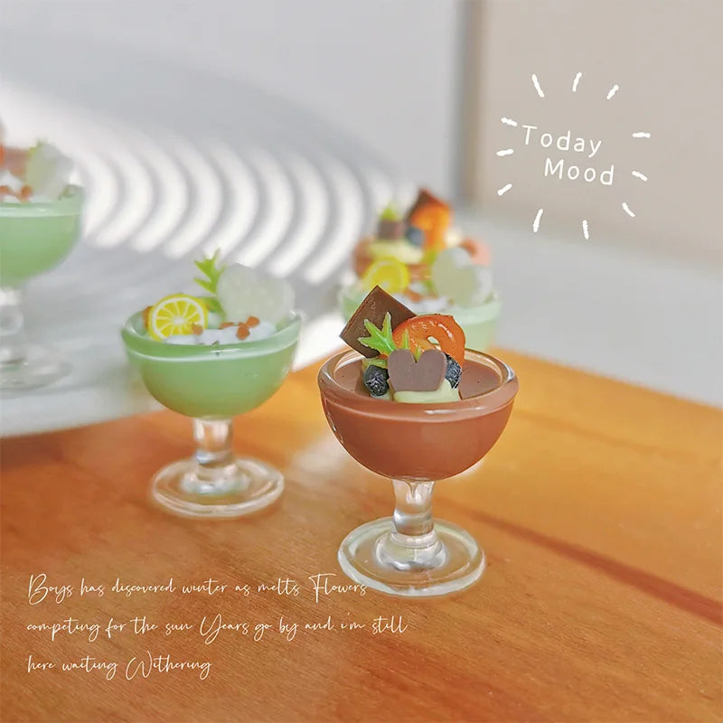 1/12 Dollhouse Miniature Yogurt & Ice Cream Cup – Simulation Drink Goblet Model Toy for Doll House Decoration Accessories