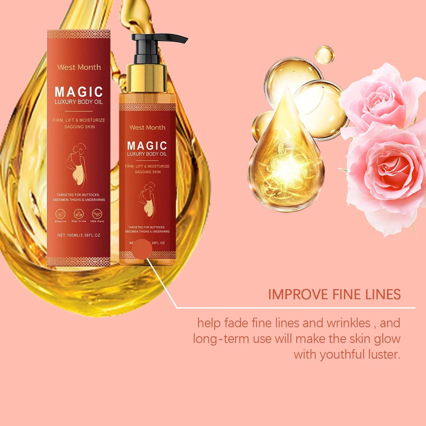 West Montr Body Tightening Oil - Daily Moisturizing Skin Care Formula for Nourishing, Softening & Hydrating Skin