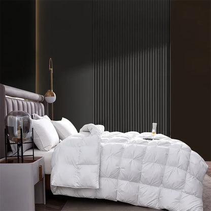 Premium White Goose Down Comforter – Winter Warm Feather Duvet, Lightweight & Cozy, Queen/King Size, Pinch Pleated 3D Design