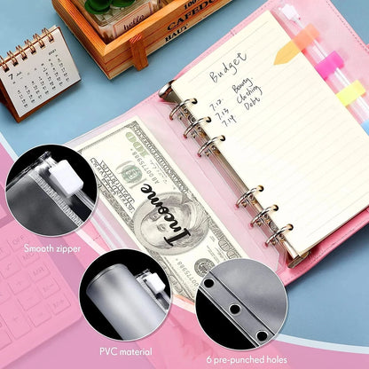 2023 Budget Planner – A7 Cash Envelope Savings Binder with 6 Holes for Financial Management, Loose-Leaf Notebook Organizer