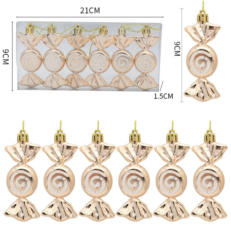 6PCS Christmas Candy Cane & Lollipop Hanging Ornaments – Festive Tree Pendants for Home Holiday Decor