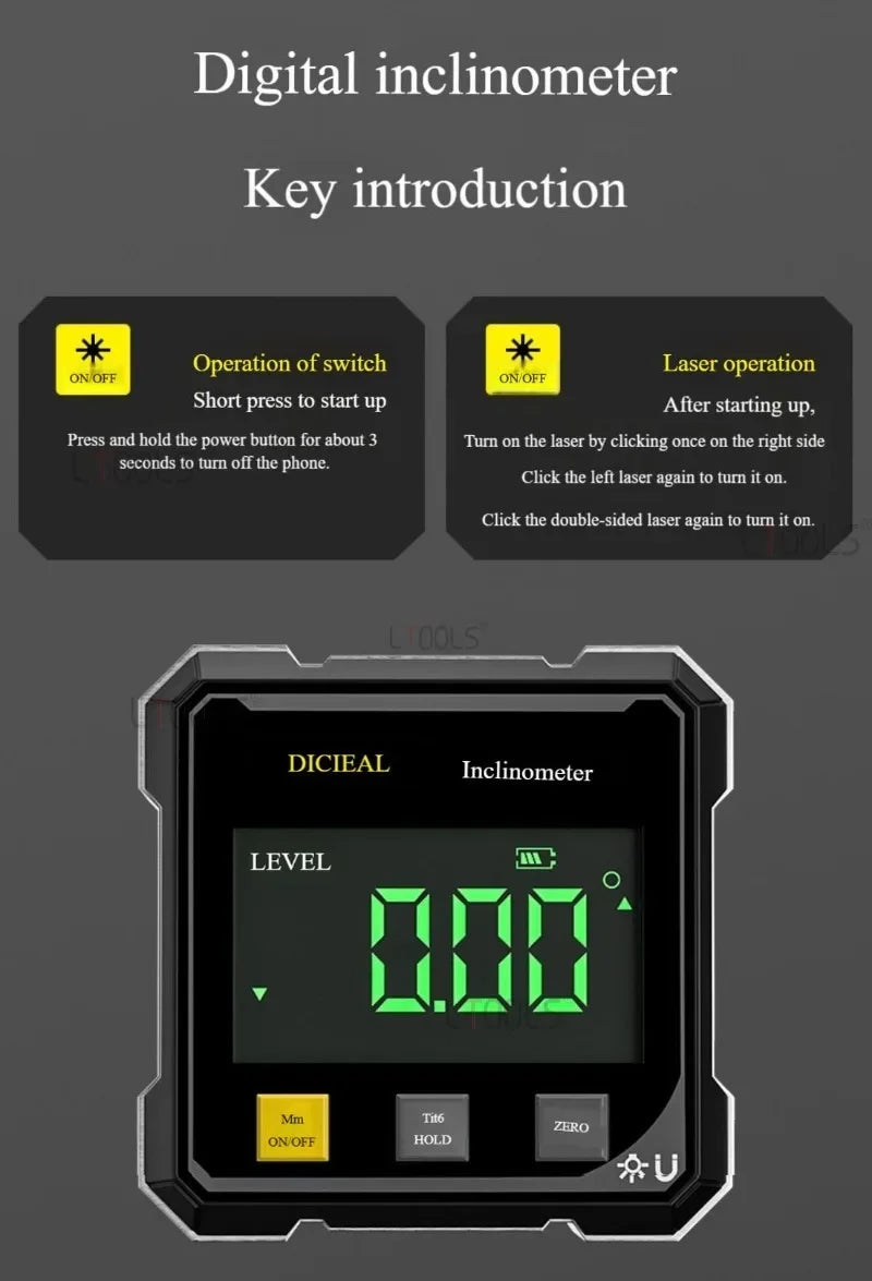 Pocket Digital Level Protractor — Professional 360° Magnetic Inclinometer with Digital Display & Laser Angle Gauge