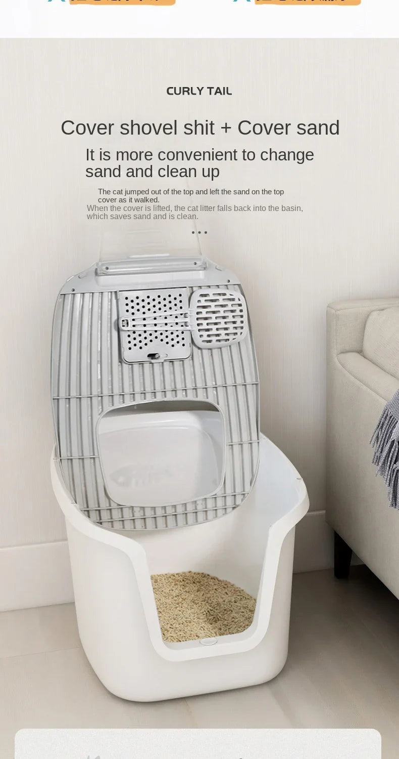 High-Value Super Large Cat Litter Box – Multi-Directional Access Cat Toilet with Lift Cover and Easy-Clean Design