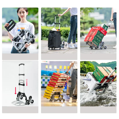Portable Aluminum Alloy Grocery Cart | Folding Trolley for Shopping, Lightweight Step Climbing Design