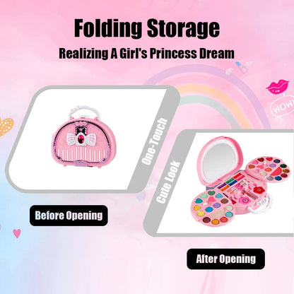 Kids Beauty Makeup Kit – Washable Pretend Play Cosmetic Set with Mirror, Non-Toxic Little Bag, Safe Birthday Gift for Girls