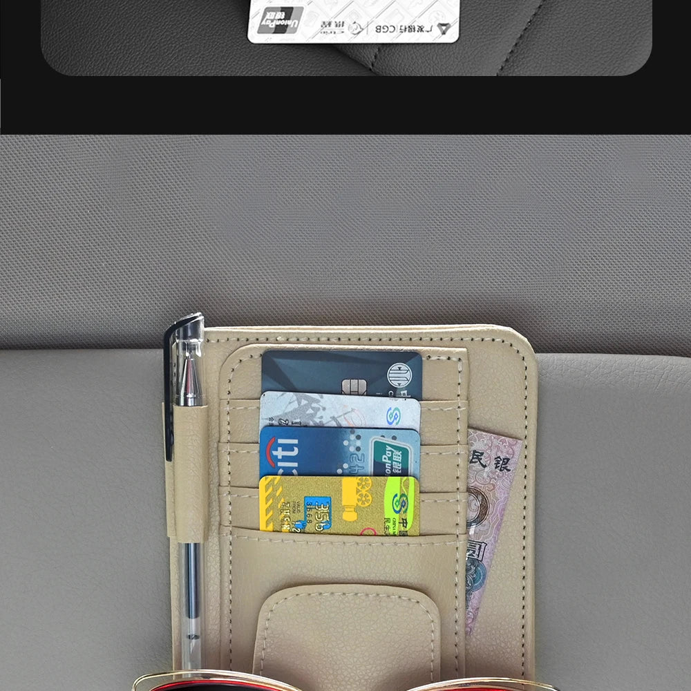 Car Visor Organizer – Multi-Pocket Pouch Bag for Cards, Glasses & Storage, Scratch-Resistant Auto Visor Holder for Car Interior