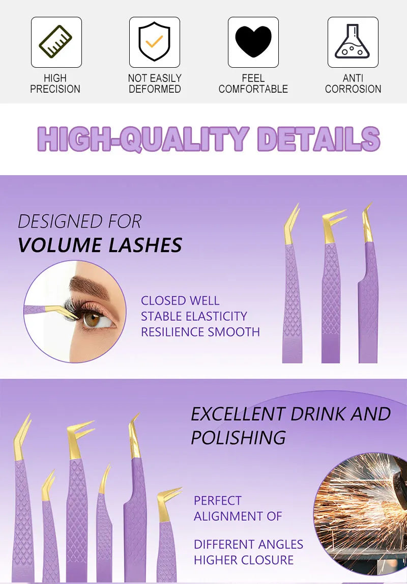 AILEISHI Eyelash Tweezers — Stainless Steel High Precision Anti-Static Extension Tool