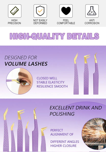 AILEISHI Eyelash Tweezers — Stainless Steel High Precision Anti-Static Extension Tool