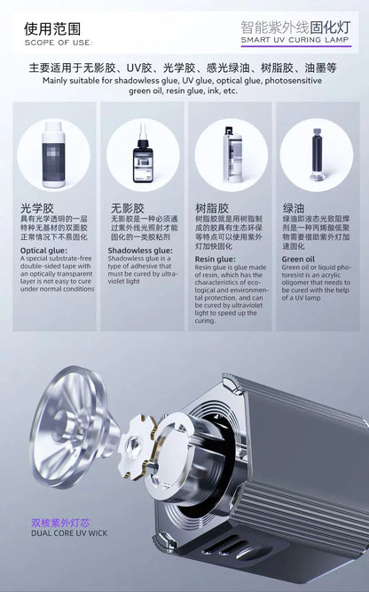 Xsoldering UV Curing Lamp – Intelligent Green Light Adhesive UV Lamp for Phone LCD & Motherboard Repair