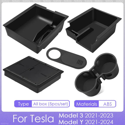 Tesla Model Y/3 Center Console Storage Box – Hidden Organizer Tray & Webcam Cover (2021–2024 Accessories)