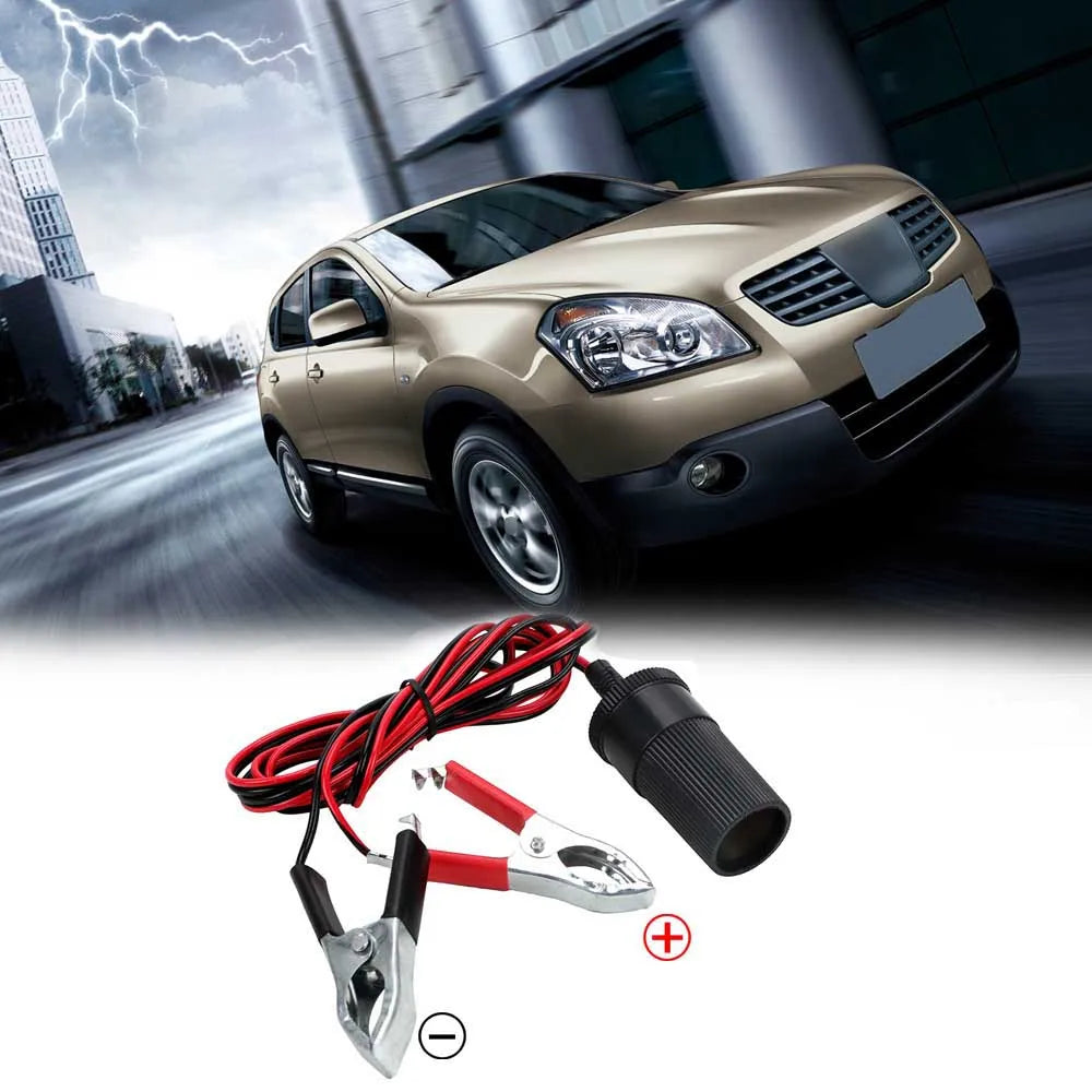 12V 15A Car Battery Terminal Clamp – Female Socket Plug, Cigarette Lighter Power Adapter for Car Accessories