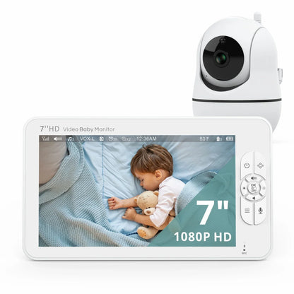 Babystar 7" Video Baby Monitor – 1080P HD IPS Display, Supports 2 HD Cameras, 24-Hour Battery, 1000ft Range, Split-Screen Babyphone