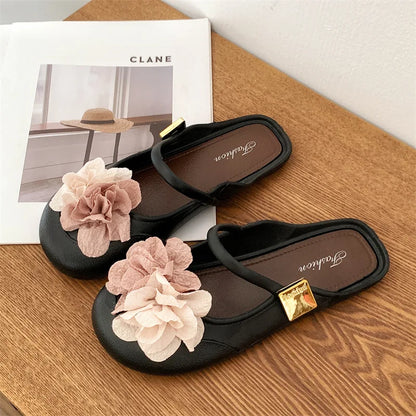 Women's Double Flower Slippers - Lightweight Flat Summer Casual Shoes