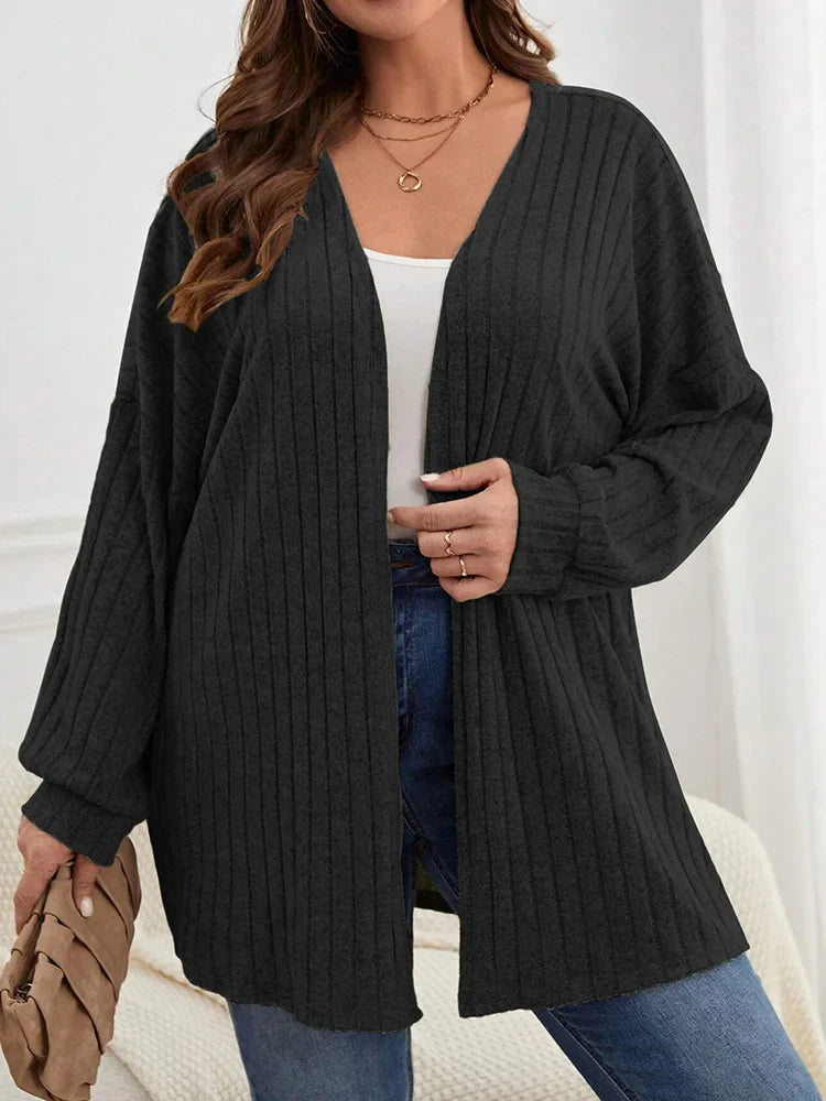 GIBSIE Plus Size Women's Autumn & Winter Solid Color Loose Cardigan – Casual Long-Sleeved Open Front Knitted Coat 2024