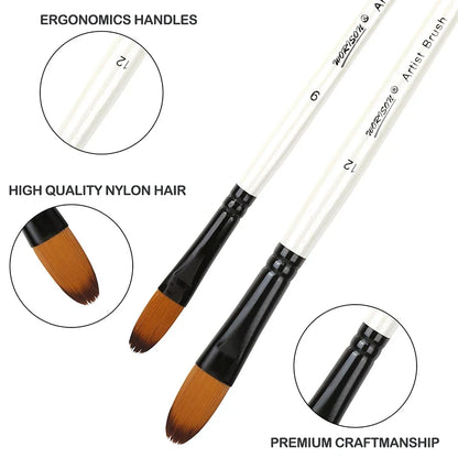 2 PCS Round Filbert Paint Brushes Set - Artist Brush for Acrylic Oil Watercolor Gouache, Synthetic Nylon
