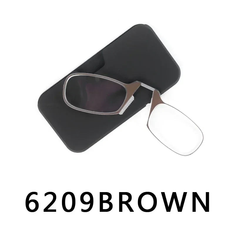 Men’s Nose Clip Reading Glasses – High-Quality Portable Transparent Eyewear for Seniors with Case