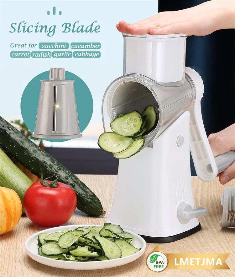 LMETJMA 5-in-1 Rotary Cheese Grater — Vegetable Mandoline, Julienne Slicer & Nut Chopper